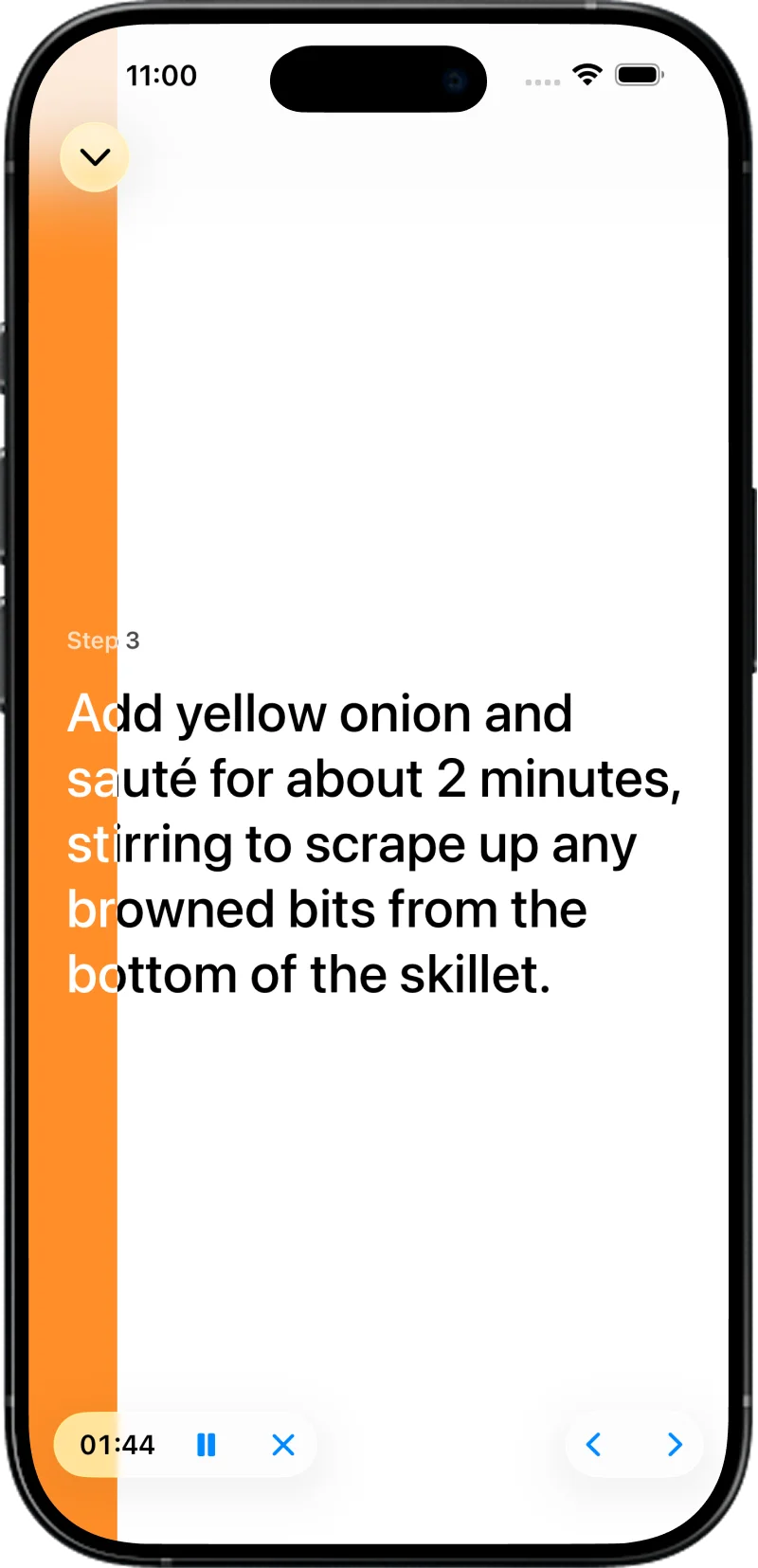 Step-by-step cooking mode with large readable text